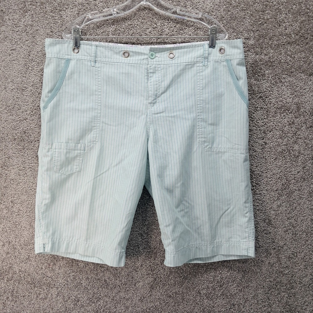Weatherproof Womens Turquoise White Pinstripe Bermuda Shorts Size 16 SCWW107